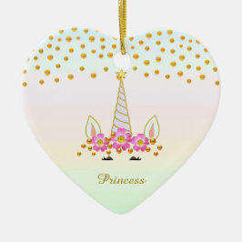 Cute Unicorn, Flowers & Gold Confetti Keramisch Ornament