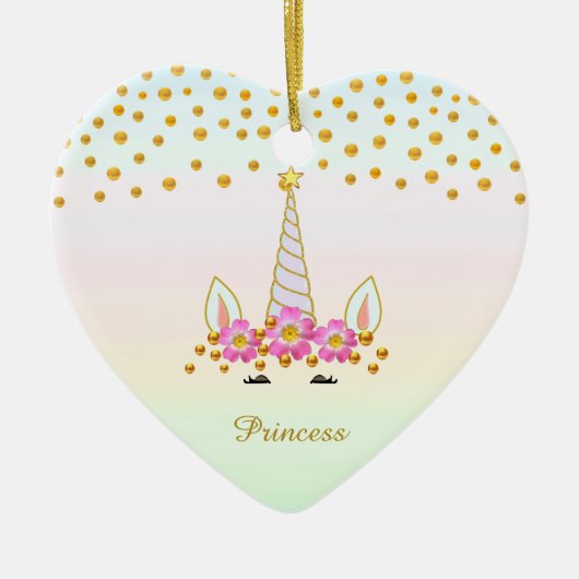 Cute Unicorn, Flowers & Gold Confetti Keramisch Ornament (Voorkant)