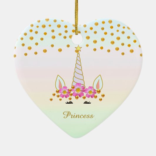 Cute Unicorn, Flowers & Gold Confetti Keramisch Ornament (Achterkant)