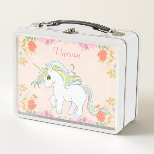 Cute Unicorn & Flowers op Light Pink