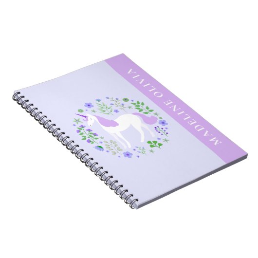 Cute Unicorn Flowers Paars Persoonlijke Naam Notitieboek (Rechterzijde)