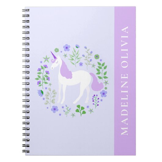 Cute Unicorn Flowers Paars Persoonlijke Naam Notitieboek (Voorkant)