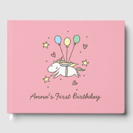 Cute Unicorn Flying op Balloons Gastenboek