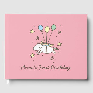 Cute Unicorn Flying op Balloons Gastenboek