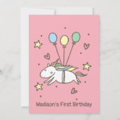 Cute Unicorn Flying op Balloons Kaart (Achterkant)