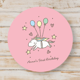 Cute Unicorn Flying op Balloons Ronde Sticker