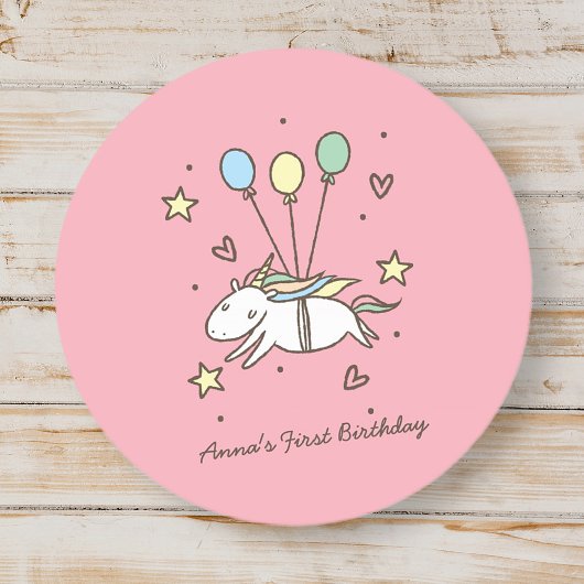 Cute Unicorn Flying op Balloons Ronde Sticker