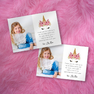 Cute Unicorn Foto Kind Birthday Party Bedankkaart