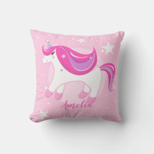 Cute Unicorn   Gepersonaliseerd roze Sierkussen 