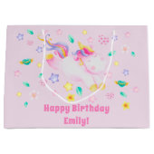Cute Unicorn - Gepersonaliseerde Roze Kinderen van Groot Cadeauzakje (Voorkant)