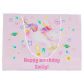 Cute Unicorn - Gepersonaliseerde Roze Kinderen van Groot Cadeauzakje (Achterkant)