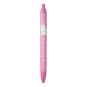 Cute Unicorn - Gepersonaliseerde Roze Meisjes' Zwarte Inkt Pen