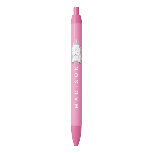 Cute Unicorn - Gepersonaliseerde Roze Meisjes' Zwarte Inkt Pen (Voorkant Verticaal)