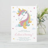 Cute Unicorn Girl First Birthday Kaart (Staand voorkant)