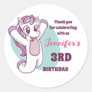Cute Unicorn Girl kinderen Birthday Party Favor Ronde Sticker