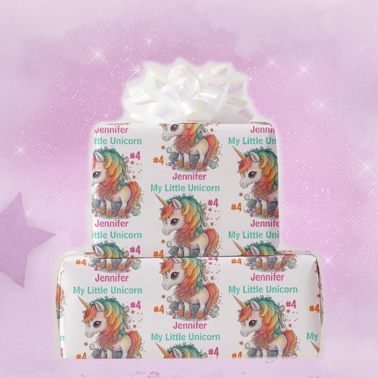 Cute Unicorn Girl's Birthday Name & Age Gift Cadeaupapier