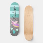 Cute Unicorn Glitter Blauwgroen Hearts Kinder Gepe Persoonlijk Skateboard (Voorkant)