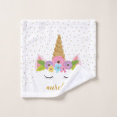 Cute Unicorn Gold Glitter Girly - Aangepaste naam Bad Handdoek (Wasdoekje)