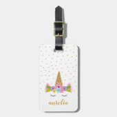 Cute Unicorn Gold Glitter Girly - Aangepaste naam Bagagelabel (Voorkant verticaal)