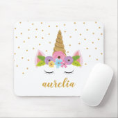 Cute Unicorn Gold Glitter Girly - Aangepaste naam Muismat (Met muis)