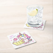 Cute Unicorn Happy Birthday Cake Kartonnen Onderzetters (Insitu)