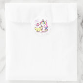 Cute Unicorn Happy Birthday Cake Ronde Sticker (Tas)