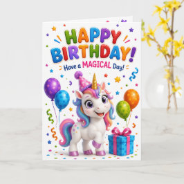 Cute Unicorn Happy Birthday Card for Kids | Colorf Kaart