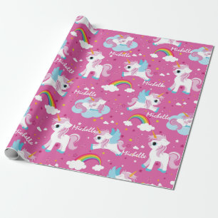 Cute unicorn Happy jarig roze meisje Cadeaupapier