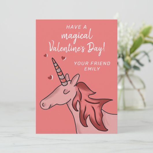 Cute Unicorn Heart Kinder Classroom Valentijn day Feestdagenkaart (Staand voorkant)