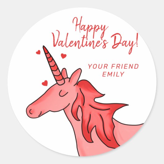 Cute Unicorn Heart Kinder Valentijn Ronde Sticker (Voorkant)