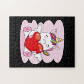 Cute Unicorn Heart Valentijnsdag Girls Kinder Legpuzzel (Horizontaal)