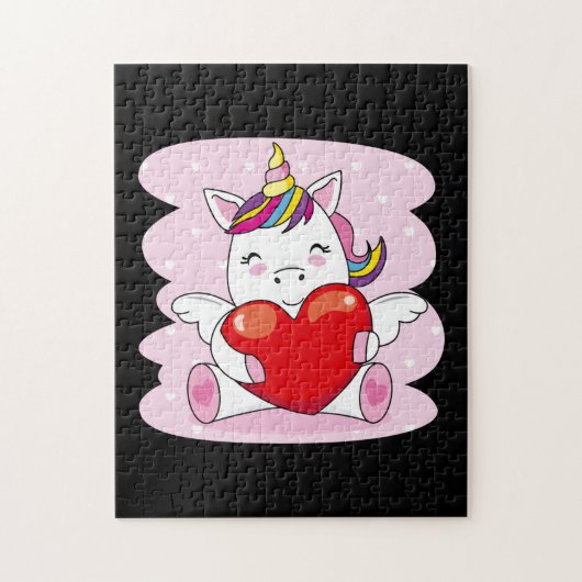 Cute Unicorn Heart Valentijnsdag Girls Kinder Legpuzzel (Verticaal)