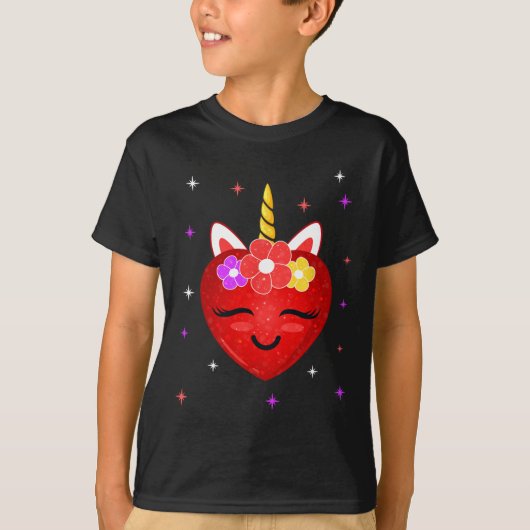 Cute Unicorn Heart Valentijnsdag Girls Kinder T-shirt (Voorkant)