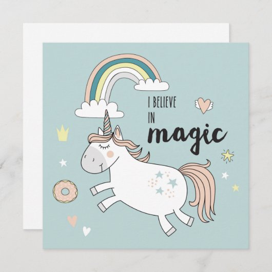 Cute Unicorn Holiday Kaart (Voorkant / Achterkant)