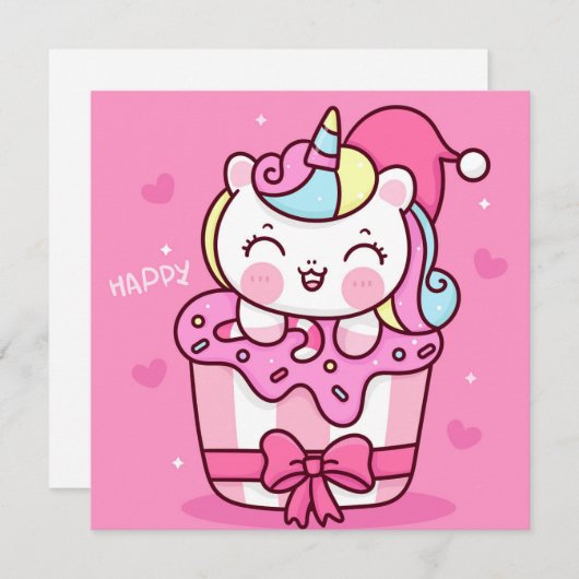 Cute Unicorn Holiday Kaart (Voorkant / Achterkant)