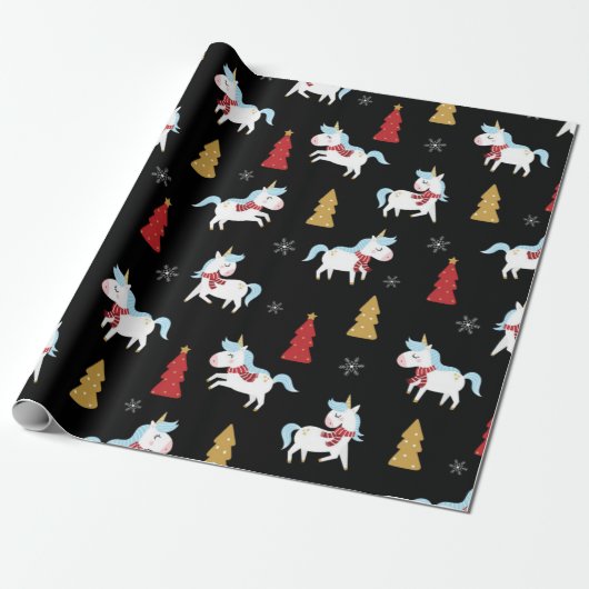 Cute Unicorn Holiday Patroon Cadeaupapier (Uitgerold)