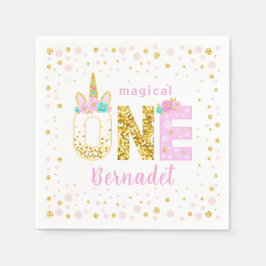Cute Unicorn Horn 1e verjaardag Gold Glitter Napki Servet