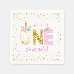 Cute Unicorn Horn 1e verjaardag Gold Glitter Napki Servet
