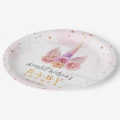 Cute Unicorn Horn Baby shower Gold Glitter Papieren Bordje (Gekanteld)