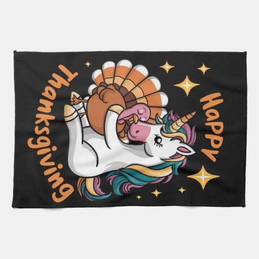 Cute Unicorn Hugs Turkey Happy Thanksgiving Girls Theedoek (Horizontaal)