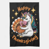 Cute Unicorn Hugs Turkey Happy Thanksgiving Girls Theedoek (Verticaal)