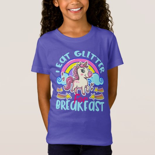 Cute Unicorn ik eet glitter voor ontbijtmeisjes T-shirt (Voorkant)