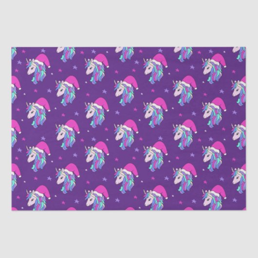 Cute Unicorn in Bright roze santa hat Tissuepapier (Voorkant)
