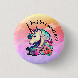 Cute unicorn in de kleurrijke hemel ronde button 3,2 cm
