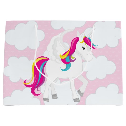 Cute Unicorn in de wolkenzak Large Cadeautasje (Voorkant)