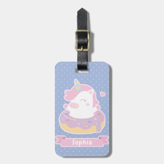 Cute Unicorn in Doughnut Girls Bagagelabel (Voorkant verticaal)