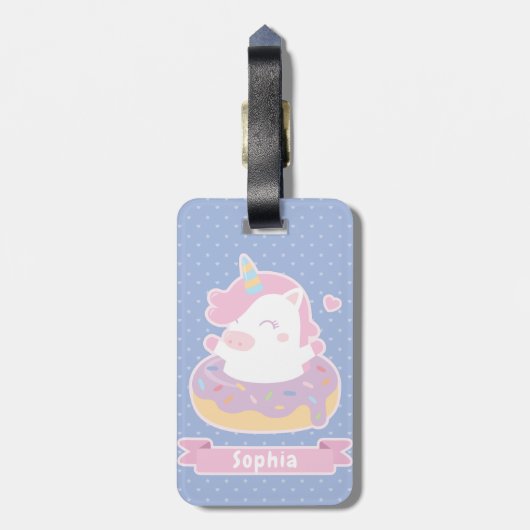 Cute Unicorn in Doughnut Girls Bagagelabel (Achterkant verticaal)