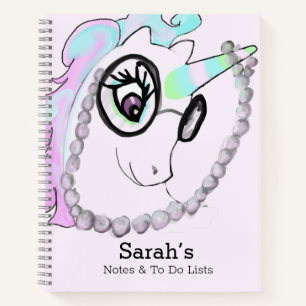 Cute Unicorn in Glasses Name of Monogram Notitieboek