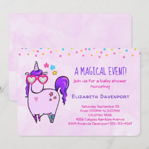 Cute Unicorn in Heart Shaped Glasses Baby shower Kaart