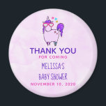 Cute Unicorn in Heart Shaped Glasses Baby shower Magneet<br><div class="desc">Een baby shower bedankt je magneet met een griezelige tekening van een coole en funky roze cubby unicorn met een paarse mane en staart. Dit schattige schepsel draagt een hartvormig zonnebril en is versierd met kleine sterren. Roze waterverf achtergrond.</div>